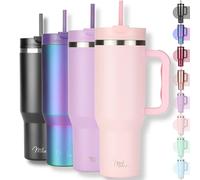 Milu Gobelet thermique 1200ml avec paille & anse, 24h glacé / 12h chaud Tumbler 40oz en acier inoxydable avec poignée, isolant bouteille to go (Blossom Pink, 1200ml)