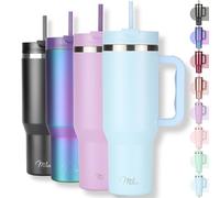 Milu Gobelet thermique 1200ml avec paille & anse, 24h glacé / 12h chaud Tumbler 40oz en acier inoxydable avec poignée, isolant bouteille to go (Morning Blue, 1200ml)