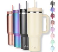 Milu Gobelet thermique 1200ml avec paille & anse, 24h glacé / 12h chaud Tumbler 40oz en acier inoxydable avec poignée, isolant bouteille to go (Cream, 1200ml)