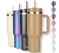 Milu Gobelet thermique 1200ml avec paille & anse, 24h glacé / 12h chaud Tumbler 40oz en acier inoxydable avec poignée, isolant bouteille to go (Brown, 1200ml)