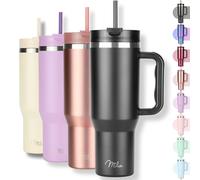 Milu Gobelet thermique 1200ml avec paille & anse, 24h glacé / 12h chaud Tumbler 40oz en acier inoxydable avec poignée, isolant bouteille to go (Black, 1200ml)