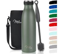 Milu Gourde en acier inoxydable 350 ml 500 ml, 750 ml, 1000 ml, 1,5 l - Bouteille isotherme, bouteille d'eau isolée, double paroi anti-fuite, convient aux acides carboniques (Vert olive, 500ml)