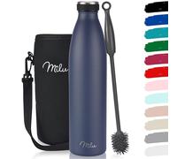 Milu Gourde en acier inoxydable 350 ml 500 ml, 750 ml, 1000 ml, 1,5 l - Bouteille isotherme, bouteille d'eau isolée, double paroi anti-fuite, convient aux acides carboniques (Bleu marine, 1L)