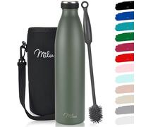 Milu Gourde en acier inoxydable 350 ml 500 ml, 750 ml, 1000 ml, 1,5 l - Bouteille isotherme, bouteille d'eau isolée, double paroi anti-fuite, convient aux acides carboniques (Vert olive, 750ml)