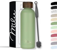 Milu Gourde Isotherme - Bouteille Isotherme - 500ml - Gourde INOX Bouche Standard - Gourde Sport Étanche - Gourde Enfant sans BPA - Brosse de nettoyage incluse (Olive Green, 500ml)