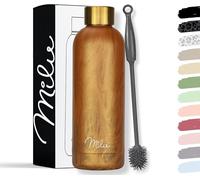 Milu Gourde Isotherme - Bouteille Isotherme - 750ml - Gourde INOX Bouche Standard - Gourde Sport Étanche - Gourde Enfant sans BPA - Brosse de nettoyage incluse (Wood, 750ml)