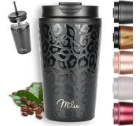 Milu Mug Isotherme 400ml - Thermo Café étanche en acier inoxydable, Tasse thermique sans BPA, 100% anti-fuite(Black Leopard, 400ml)