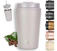 Milu Mug Isotherme 400ml - Thermo Café étanche en acier inoxydable, Tasse thermique sans BPA, 100% anti-fuite(Taupe Grey, 400ml)