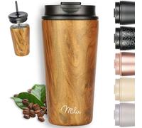 Milu Mug Isotherme 500ml - Thermo Café étanche en acier inoxydable, Tasse thermique sans BPA, 100% anti-fuite(wood, 500ml)