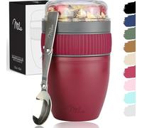 Milu Pot de céréales à emporter 400ml I Pot de yaourt en plastique pour les céréales I anti-fuite avec cuillère pour le yaourt/porridge (Berry)
