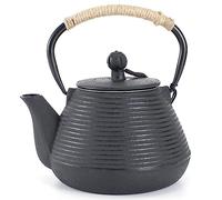 MILVBUSISS Cast Iron Teapot with Warmer, 1000ml Tea Kettle Stovetop Safe with Infuser for Loose Leaf, Japanese Tea Pot Coated with Enameled Interior, 35oz Black