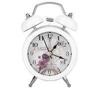 Mimdixy Réveils analogiques, 4,6 x 3,2 x 2,1 Pouces, Rond, Silencieux, en métal, avec veilleuse, Mini Horloge de Table numérique à Piles pour Chambre à Coucher, Chevet, Bureau (Blanche)