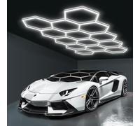 Mimiear Luminaire de Garage à LED en nid d'abeille 14-Hex, 456W 6500K Plafonnier d'Atelier LED Déformable DIY Déformable Hexagonal pour Atelier, Entrepôt, Sous-Sol, Salle de Sport