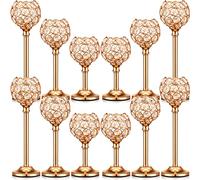 Mimorou Lot de 12 bougeoirs en Cristal doré ou argenté pour Mariage, fête, Noël, centres de Table (doré)
