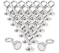 MIN CI 30 Crochets Magnétiques Extra Puissants de 16 mm Néodyme - Force de Traction 8 kg - Aimant à œillets Avec Crochet - Support Magnétique Rond Pour Camping Garage Cuisine Bureau