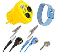 Minadax Bloc de mise à la terre + manchon avec rallonge de 1,70 m - EBP - Fiche de terre antistatique ESD innovante - 1 prise à bouton-pression, 2 fiches bananes - 1 mégaohm