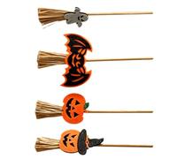 MINAOLULUS 4 Pièces Décoration D'halloween avec Petite Sorcière, Balai en Bois et Tissu, Tête de Citrouille et Chauve-souris, pour Bricolage en t Centre de Table de Fête
