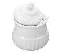 MINAOLULUS Bocal en Céramique Blanc avec Couvercle et Cuillère, Bol à Sucre Lisse et Facile à Nettoyer, Contenant D'assaisonnement Cuisine et Restaurant