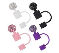 MINAOLULUS Lot de 4 Bouchons de Paille en Silicone Réutilisables Forme Boule Strass, Protection pour Pailles de Gobelets, Décor Stylé pour Fêtes Disco ou Bureau