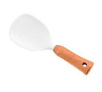 MINAOLULUS Pagaie à Riz en Silicone Blanc Manche en Bois Résistant la Chaleur, Spatule à Riz Réutilisable Pratique Cuisine Service à Domicile