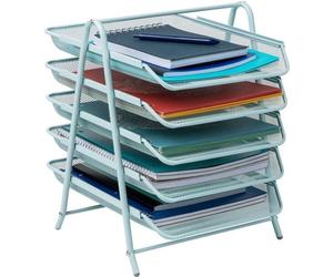 Mind Reader 5-laags papierlade desktop organizer, bestandsopslag, werkruimte, kantoor, metalen gaas, 29,5 cm L x 35,6 cm B x 38,8 cm H, blauw, 1-pack