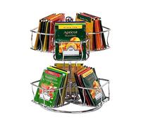 Mind Reader Alloy Collection, carrousel à sachets de thé à 2 Niveaux, capacité de 60 Sacs, Rotatif, métal, 17,8 x 17,8 x 21 cm (L x l x H), argenté