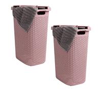 Mind Reader Basket Collection Lot de 2 paniers à linge fins, capacité de 60 litres, poignées découpées, couvercle à charnière attaché, ventilé, rose