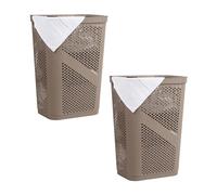 Mind Reader Basket Collection Lot de 2 paniers à linge fins, capacité de 60 litres, poignées découpées, couvercle à charnière attaché, ventilé, brun clair