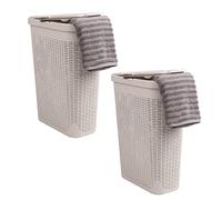 Mind Reader Basket Collection - Lot de 2 paniers à linge minces, capacité de 40 litres, poignées découpées, couvercle à charnière attaché, ventilé, ivoire