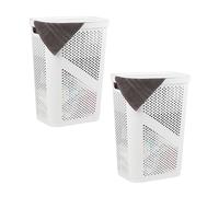 Mind Reader Basket Collection - Lot de 2 paniers à linge minces, capacité de 60 litres, poignées découpées, couvercle à charnière fixé, ventilé, blanc