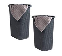 Mind Reader Basket Collection - Lot de 2 paniers à linge minces, capacité de 60 litres, poignées découpées, couvercle à charnière attaché, ventilé, gris