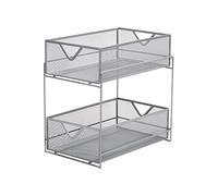 Mind Reader CABASK2T-SIL Network Collection Panier de rangement coulissant à 2 niveaux pour cuisine, bureau, maquillage, armoire, maille métallique, argenté