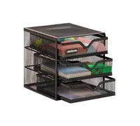 Mind Reader Collection réseau, rangement d'accessoires à 3 tiroirs, fournitures de bureau, support pour mémo, panier à trombone/classeur, organiseur de bureau, maille métallique, 15,9 cm (L) x 16,5 cm