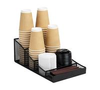 Mind Reader Ensemble de tasses et d'accessoires en maille métallique, organiseur de table pour coin café et cuisine, espace pour tubes à tuyaux, 21,6 x 36,8 x 13,3 cm (L x l x H), noir