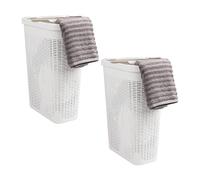 Mind Reader Lot de 2 paniers à linge fins de 40 L, panier à vêtements, couvercle, design en osier, plastique, 45,7 x 26,4 x 59,1 cm (L x l x H), blanc