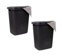 Mind Reader Lot de 2 paniers à linge fins en plastique avec couvercle - 50 l - 45 x 34 x 53 cm (L x l x H) - Noir