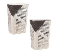 Mind Reader Lot de 2 paniers à linge fins en plastique avec couvercle ventilé, 60 L, ivoire