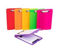 Mind Reader - Lot de 6 porte-documents en plastique, rangement avec ouverture inférieure, clip à profil bas, pour école, bureau, colorés translucides