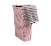 Mind Reader Panier à linge fin 40 L, panier à vêtements, couvercle, design en osier, plastique, 45,7 x 26,4 x 59,9 cm (L x l x H), rose