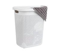 Mind Reader Panier à linge fin, capacité de 50 litres, poignées découpées, couvercle à charnière attaché, ventilé, 45 x 35 x 53 cm, blanc