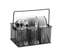 Mind Reader Panier de rangement pour ustensiles, fourchettes, cuillères, couteaux, serviettes, parfait pour fournitures de bureau, crayons, stylos, agrafes Black Maille filetée noire
