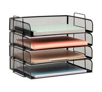 Mind Reader Plateau à papier empilable, organiseur de bureau, rangement de fichiers, bureau, maille métallique, 35,6 cm (L) x 24,8 cm (l) x 28,6 cm (H), 4 pièces, noir