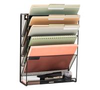 Mind Reader Rangement vertical de fichiers à 5 niveaux, organiseur de bureau, support mural, bureau, maille métallique, 32,75 (L) x 10,2 cm (l) x 40,6 cm (H), noir