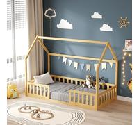 Minea – Lit cabane pour enfant Nid Enchanté 90x190 cm avec barrière Matelas non inclus Bois
