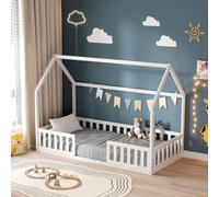 Minea – Lit cabane NID ENCHANTE – avec barrière – 90x190 cm – Blanc G (matelas non inclus)