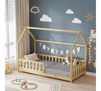 Minea Lit cabane TCHOUPI 90x190 cm avec barrière - Bois (matelas non inclus)