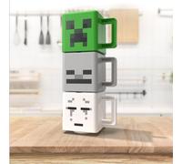Minecraft Tasses à empiler Officiellement licencié, Lot de 3 tasses Creeper, Squelette & Ghast, Cadeau pour fans de, 250ml
