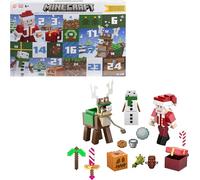 Mattel Minecraft Calendrier de l?Avent Figurines articulées de 8,25 cm dont le Père Noël, 17 accessoires et 4 autocollants, design pixélisé, HXM86