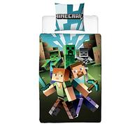 Minecraft City Parure de lit réversible pour enfant 135 x 200 cm + 80 x 80 cm 100 % coton linon renforcé qualité Creeper TNT Zombie Crafting Enderman Squelette Enderdragon 2 motifs Fermeture éclair