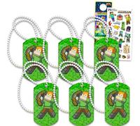 Minecraft Colliers de fête d'anniversaire pour enfants - Lot de 6 plaques d'identité pour garçons et garçons, plus | Fournitures de fête d'anniversaire Minecraft